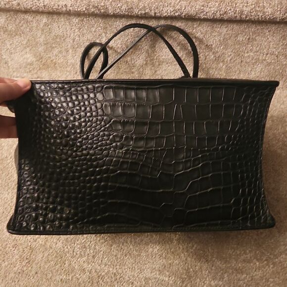 Lia Numa Black Leather Croc Embossed Tote Bag Made in Italy - Picture 5 of 13